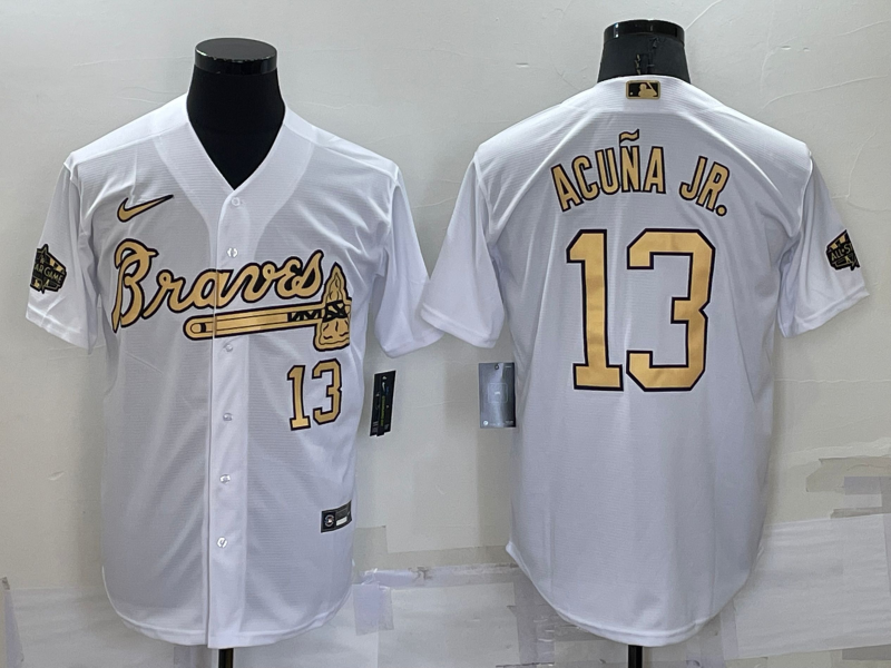 Men's Atlanta Braves #13 Ronald Acuna Jr. 2022 All-Star White Cool Base Stitched Baseball Jersey